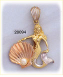 14K Tri Color Gold Sea Shell / Mermaid Charm