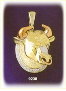 14K Tri Color Gold Zodiac Taurus Pendant